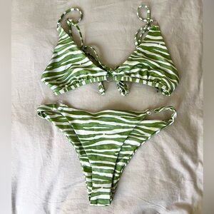 Green and White Animal Print Summer Bikini